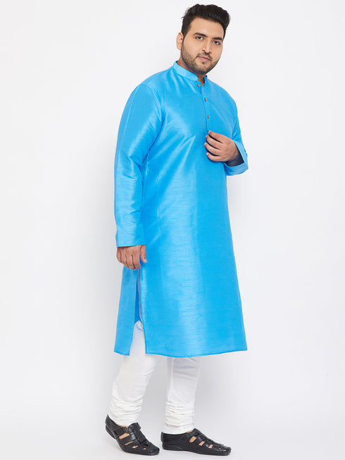 Vastramay Men's Plus Size Aqua Blue Silk Blend Kurta Pyjama Set